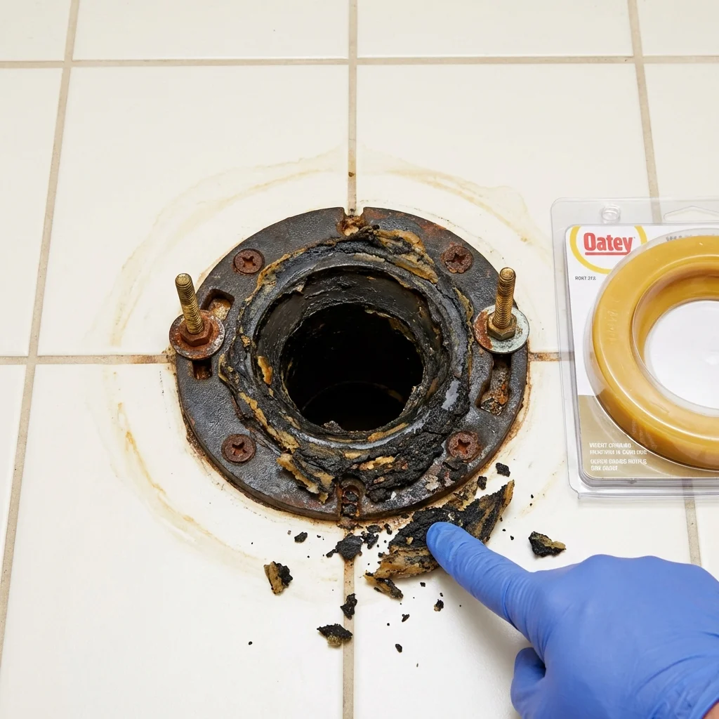 Failed wax ring showing water seepage at the base of a toilet in a Woodstock, NY home